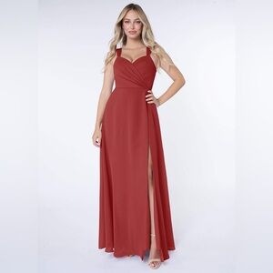 Azazie Size 4 Rusty Orange Red Cross Back Slitted Gown